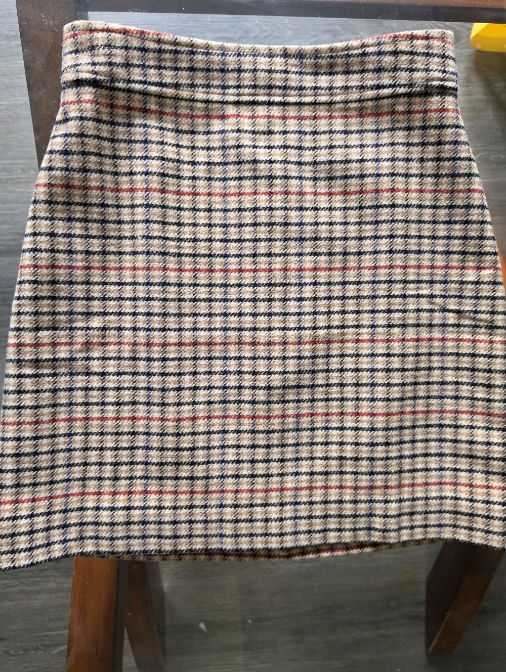 J. Crew Beige Plaid Mini Skirt with Navy and Red Accents